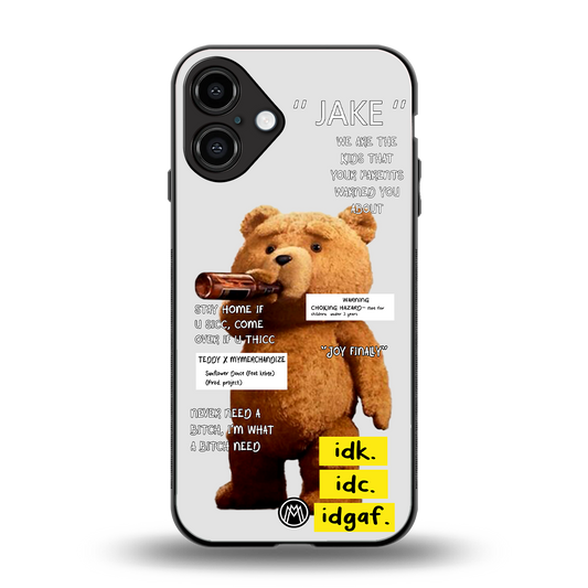 teddy back phone cover | glass case for iphone 16 plus