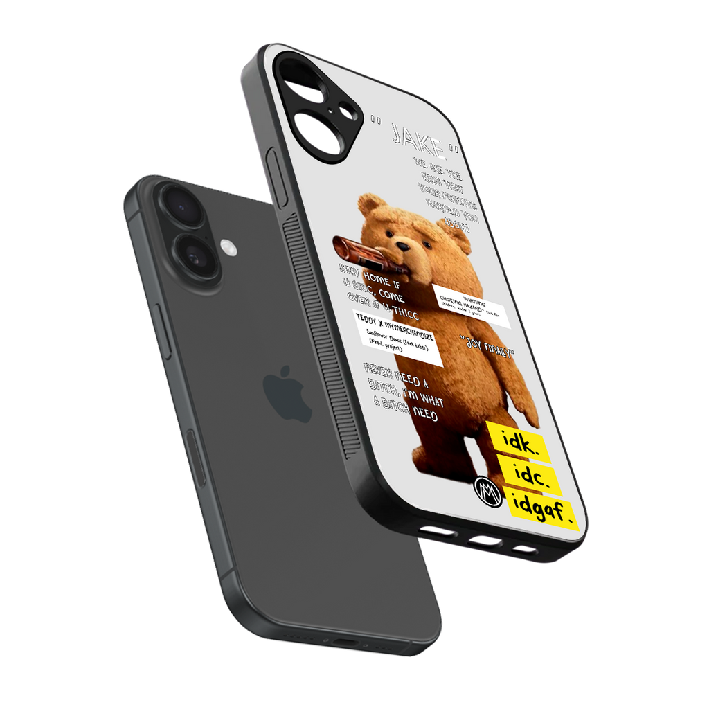 teddy back phone cover | glass case for iphone 16 plus