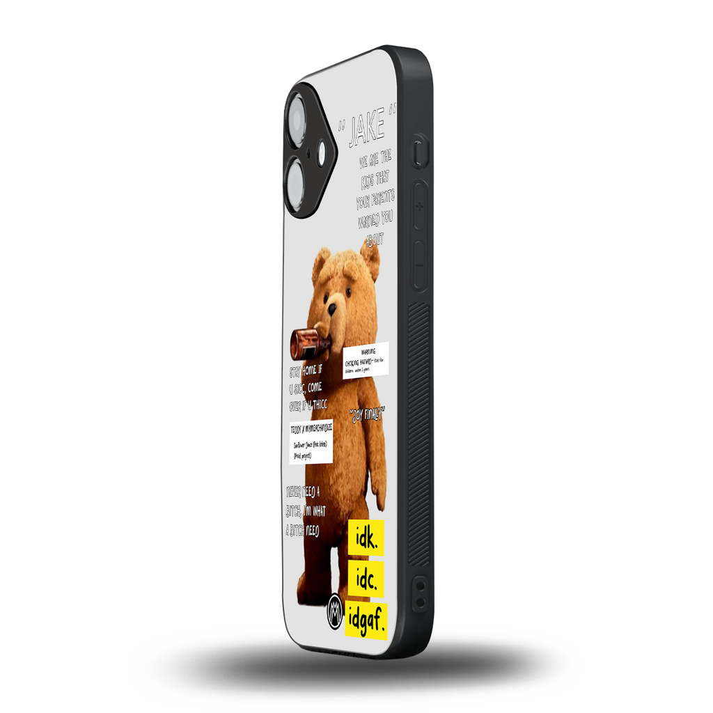 teddy back phone cover | glass case for iphone 16 plus