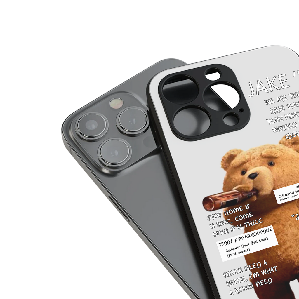 teddy back phone cover | glass case for iphone 15 plus
