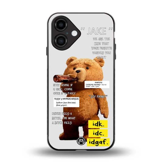 teddy back phone cover | glass case for iphone 16