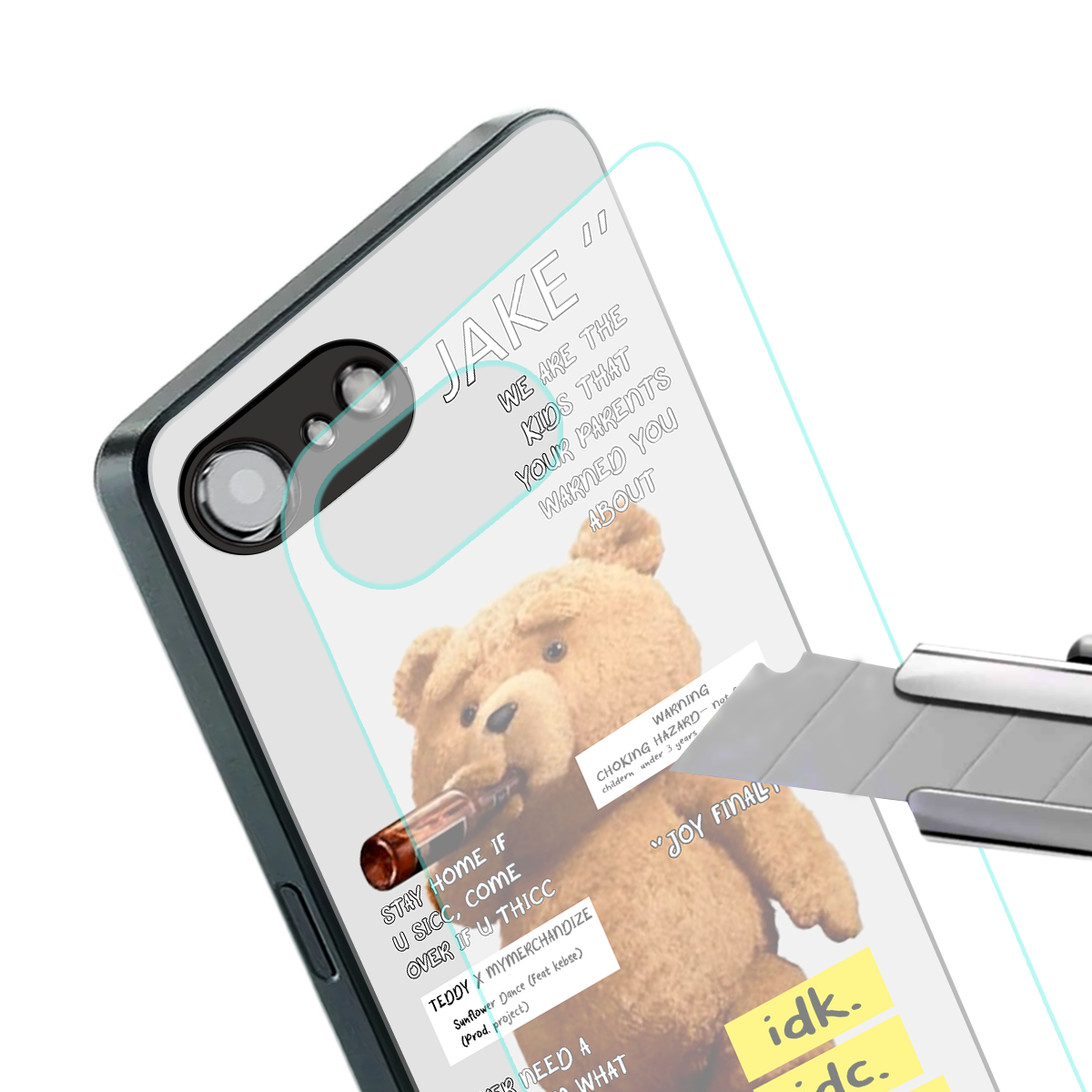 teddy back phone cover | glass case for iphone 16e