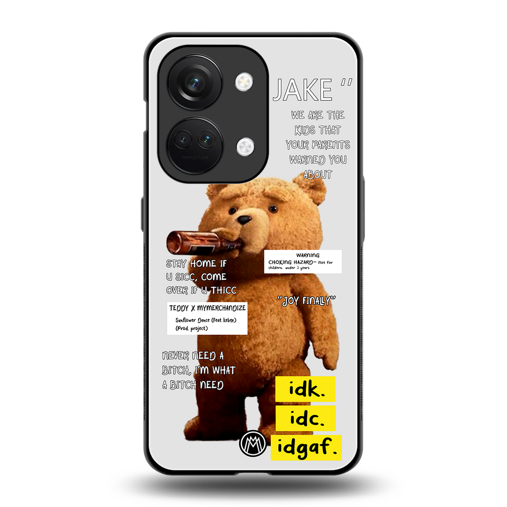 teddy back phone cover | glass case for oneplus nord 3
