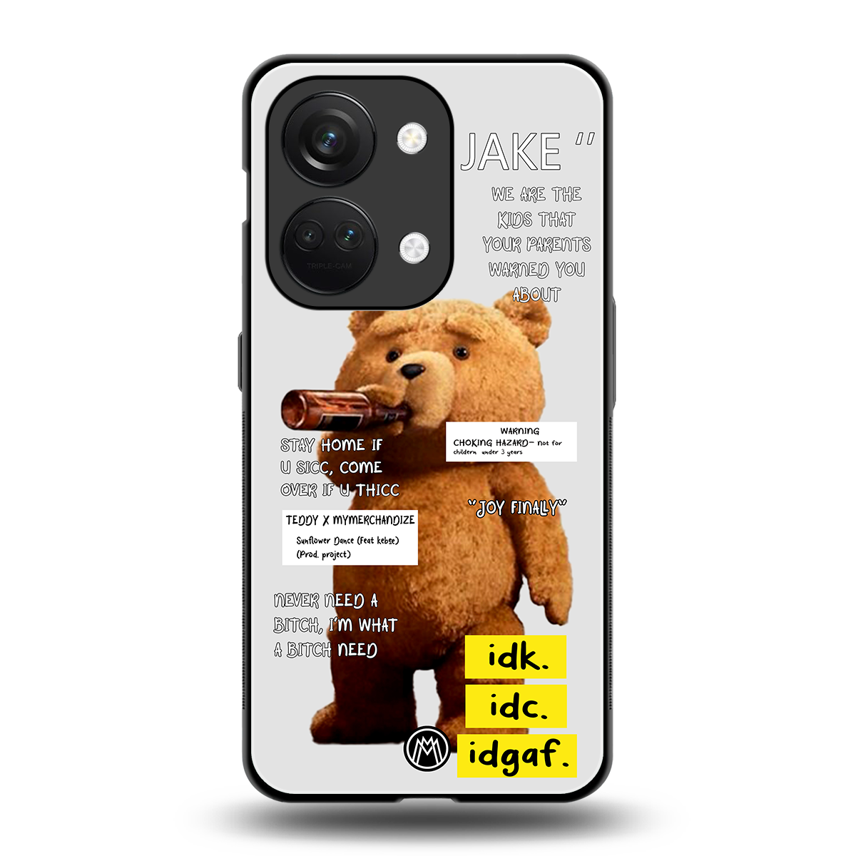 teddy back phone cover | glass case for oneplus nord 3