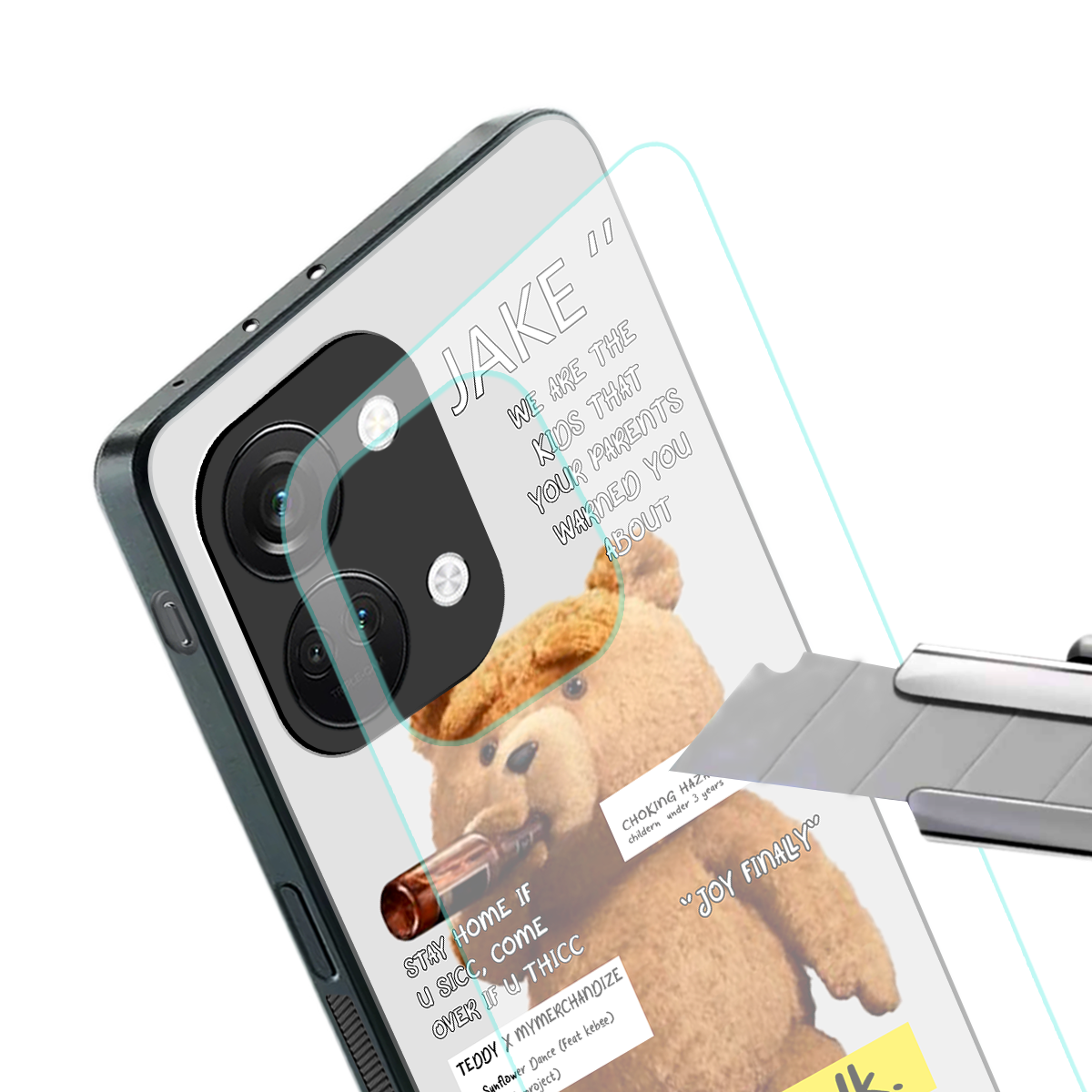 teddy back phone cover | glass case for oneplus nord 3