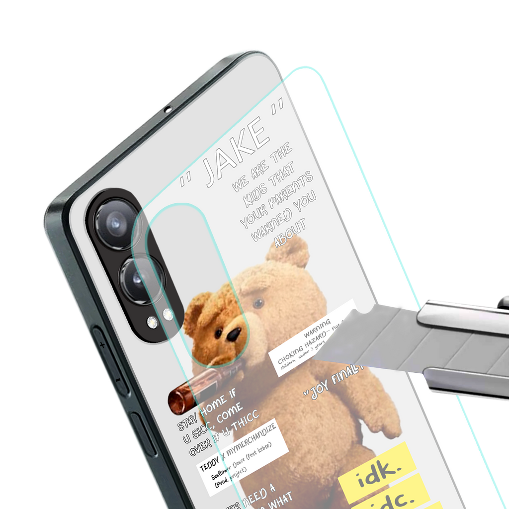 teddy back phone cover | glass case for oneplus nord ce 4 lite