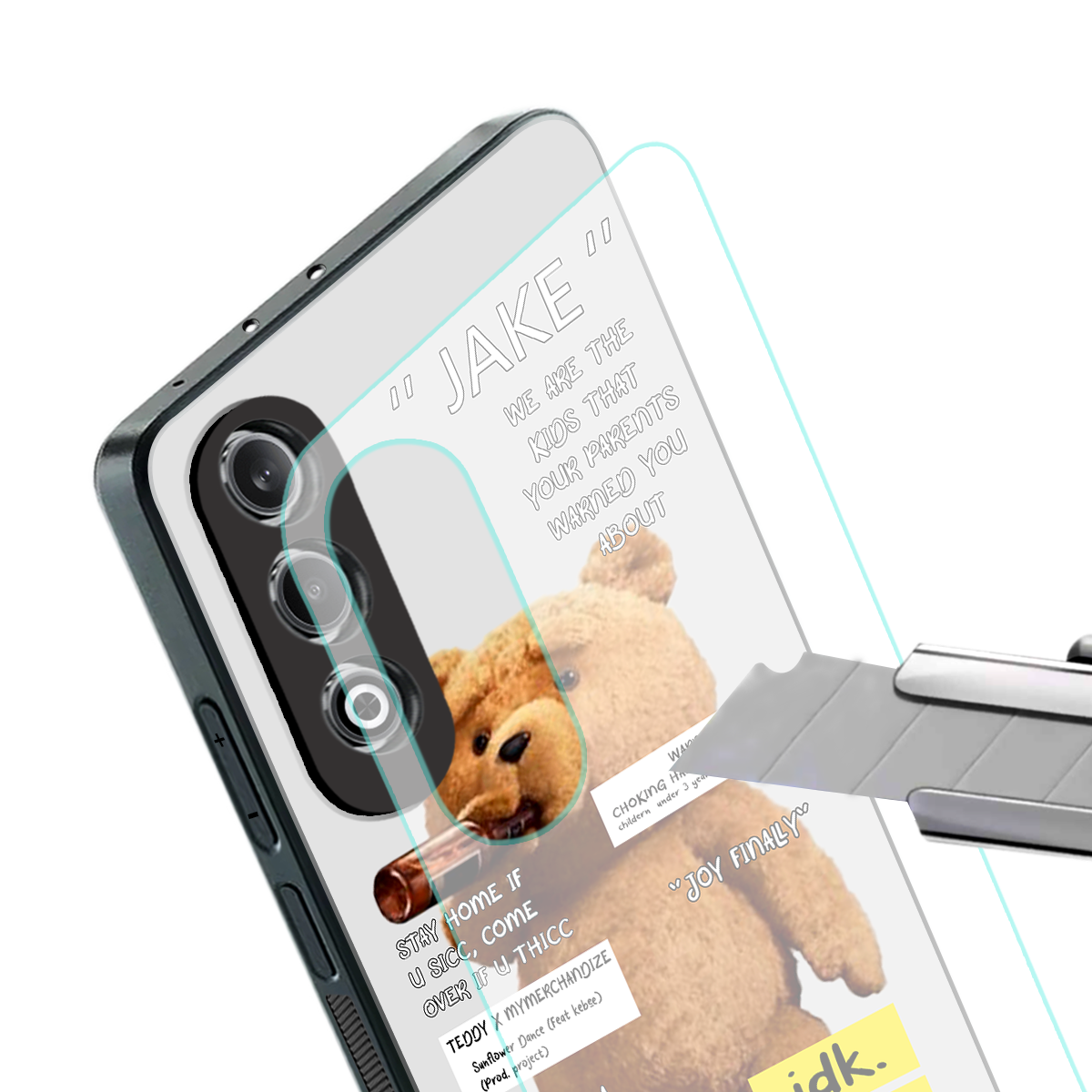 teddy back phone cover | glass case for oneplus nord ce 4