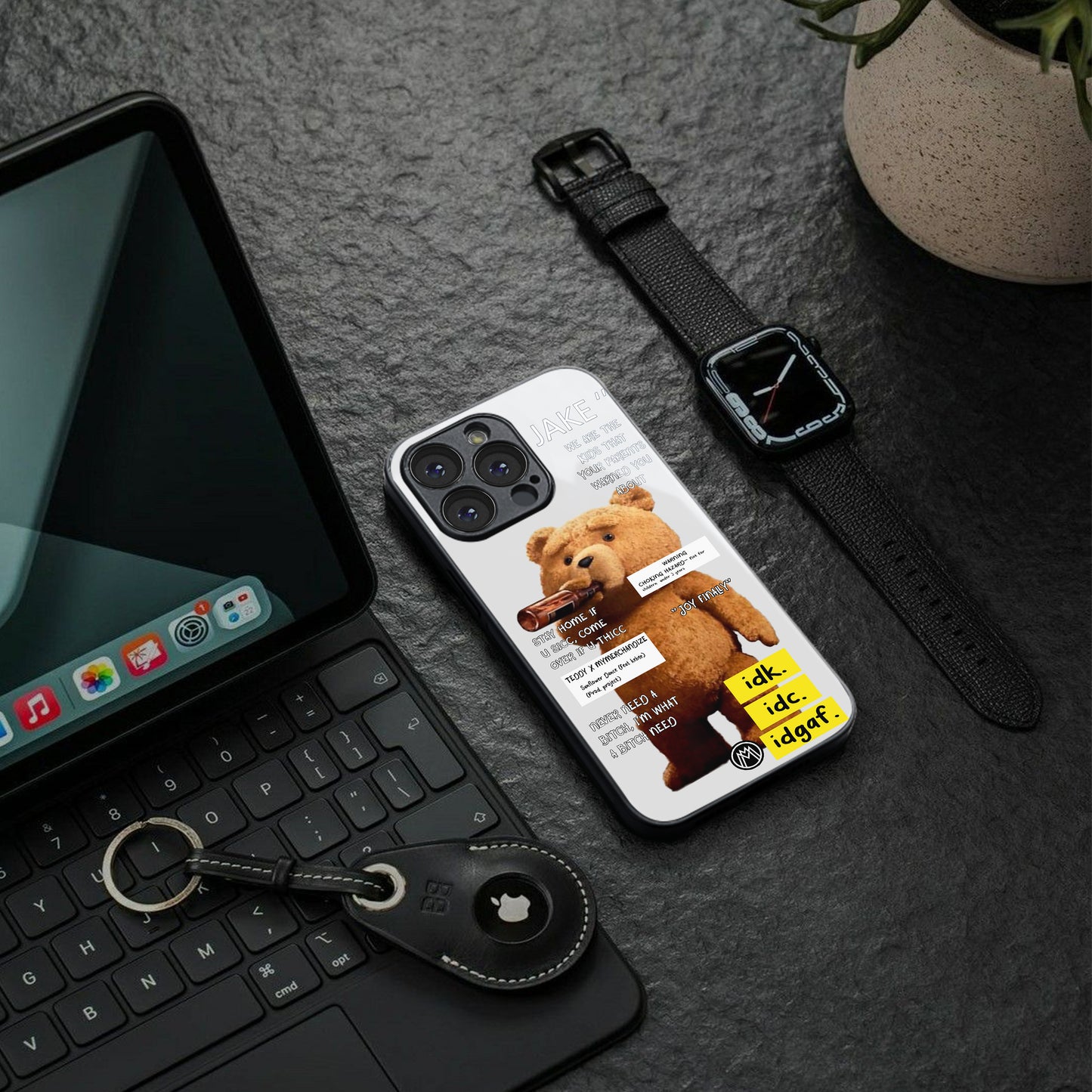 teddy back phone cover | glass case for iphone 16