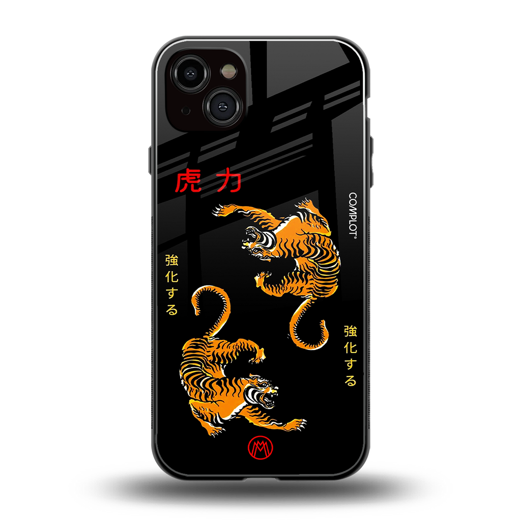 tigers black back phone cover | glass case for iphone 14 plus