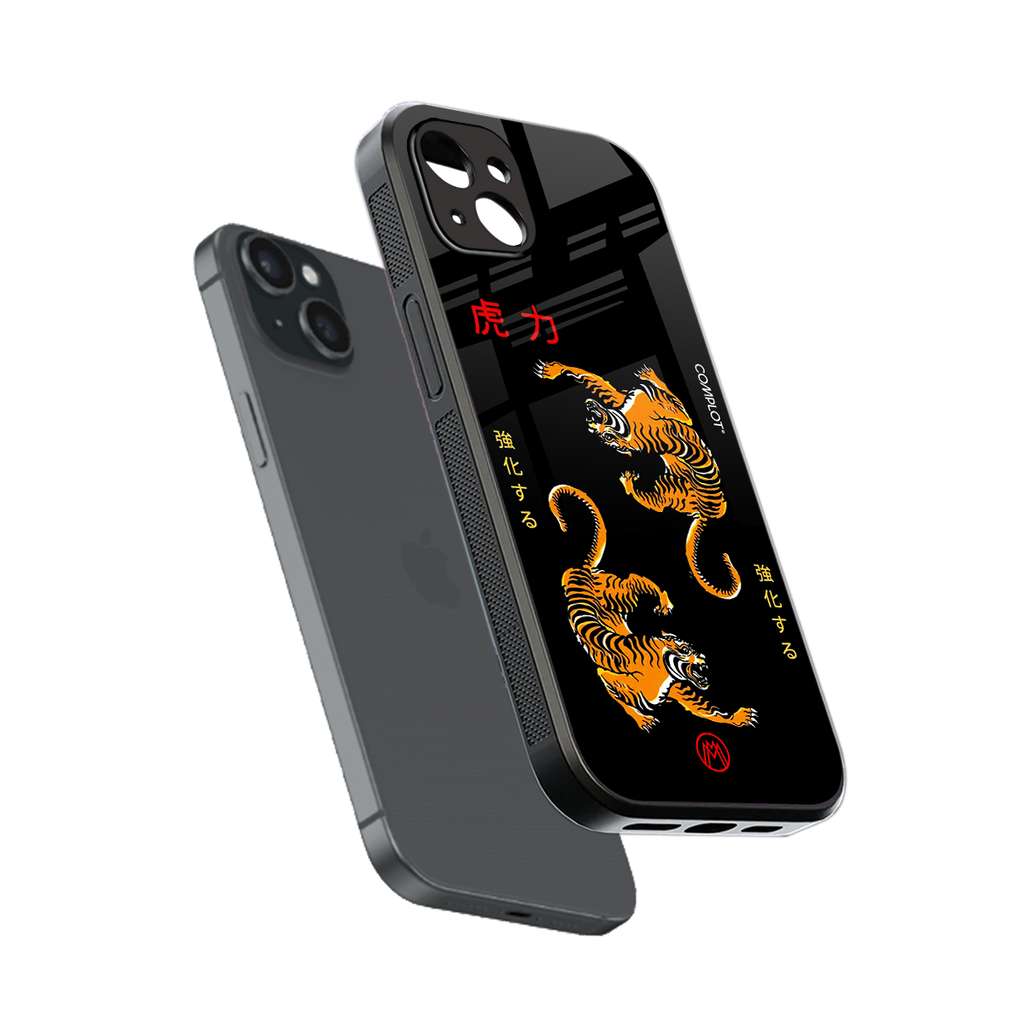 tigers black back phone cover | glass case for iphone 14 plus