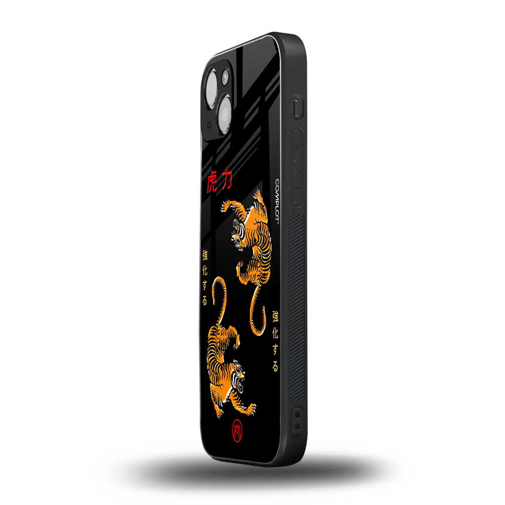 tigers black back phone cover | glass case for iphone 14 plus