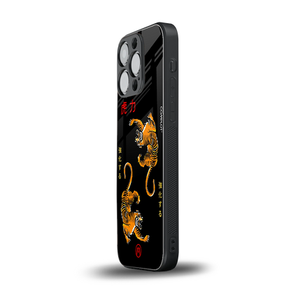 tigers black back phone cover | glass case for iphone 14 pro