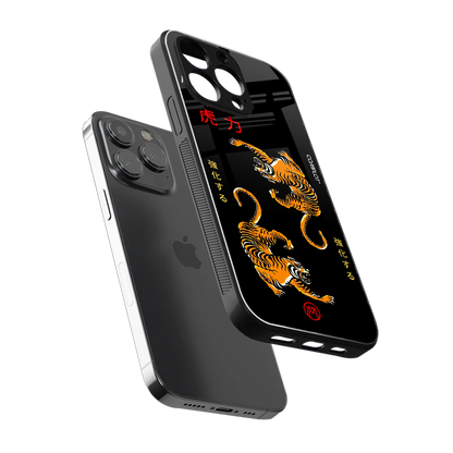 tigers black back phone cover | glass case for iphone 14 pro