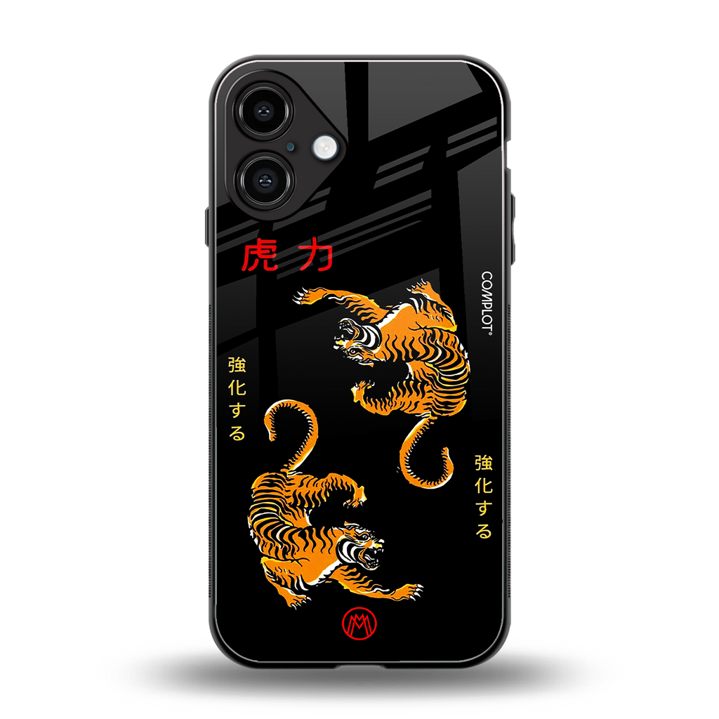 tigers black back phone cover | glass case for iphone 16 plus