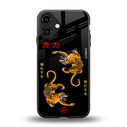 tigers black back phone cover | glass case for iphone 16 plus