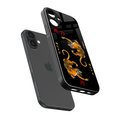 tigers black back phone cover | glass case for iphone 16 plus