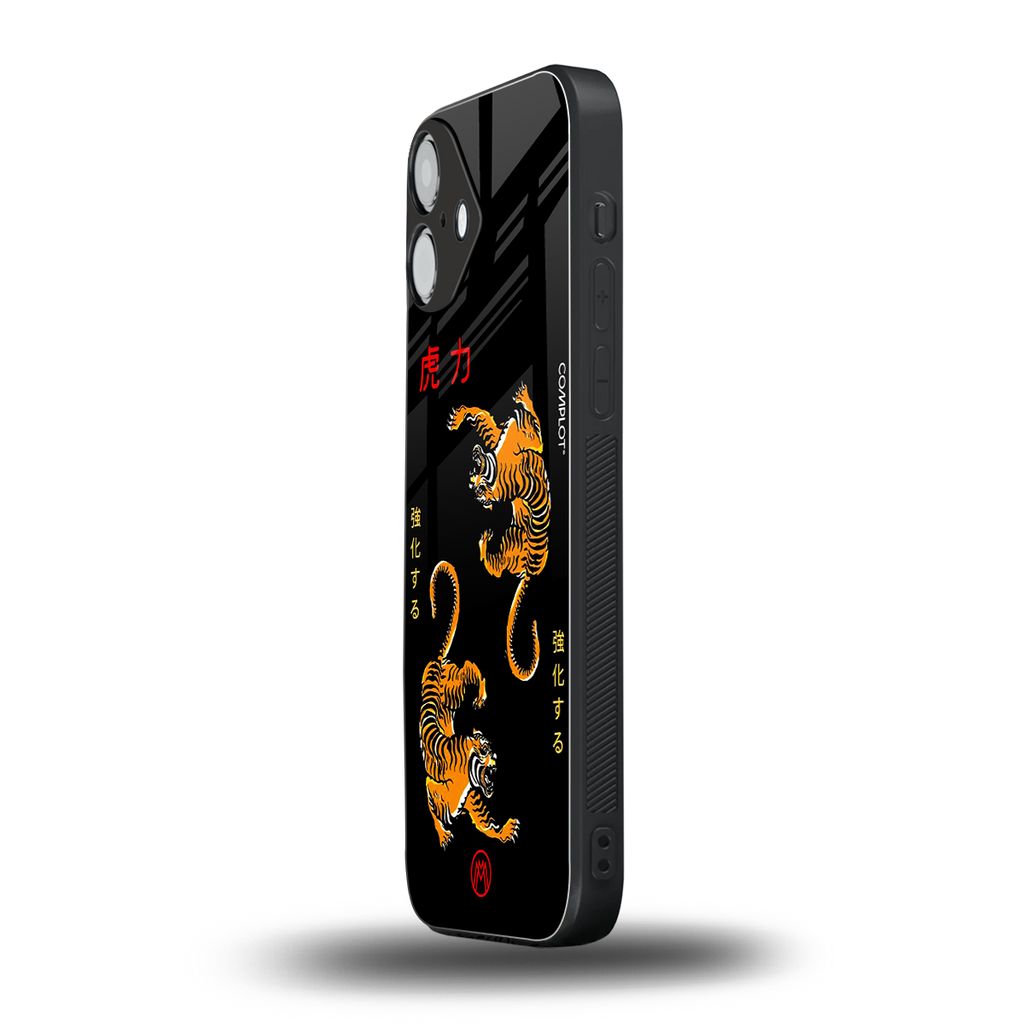 tigers black back phone cover | glass case for iphone 16 plus