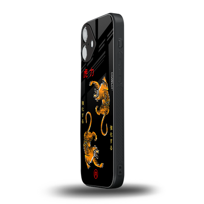 tigers black back phone cover | glass case for iphone 16 plus