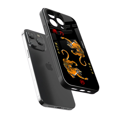 tigers black back phone cover | glass case for iphone 16 pro max
