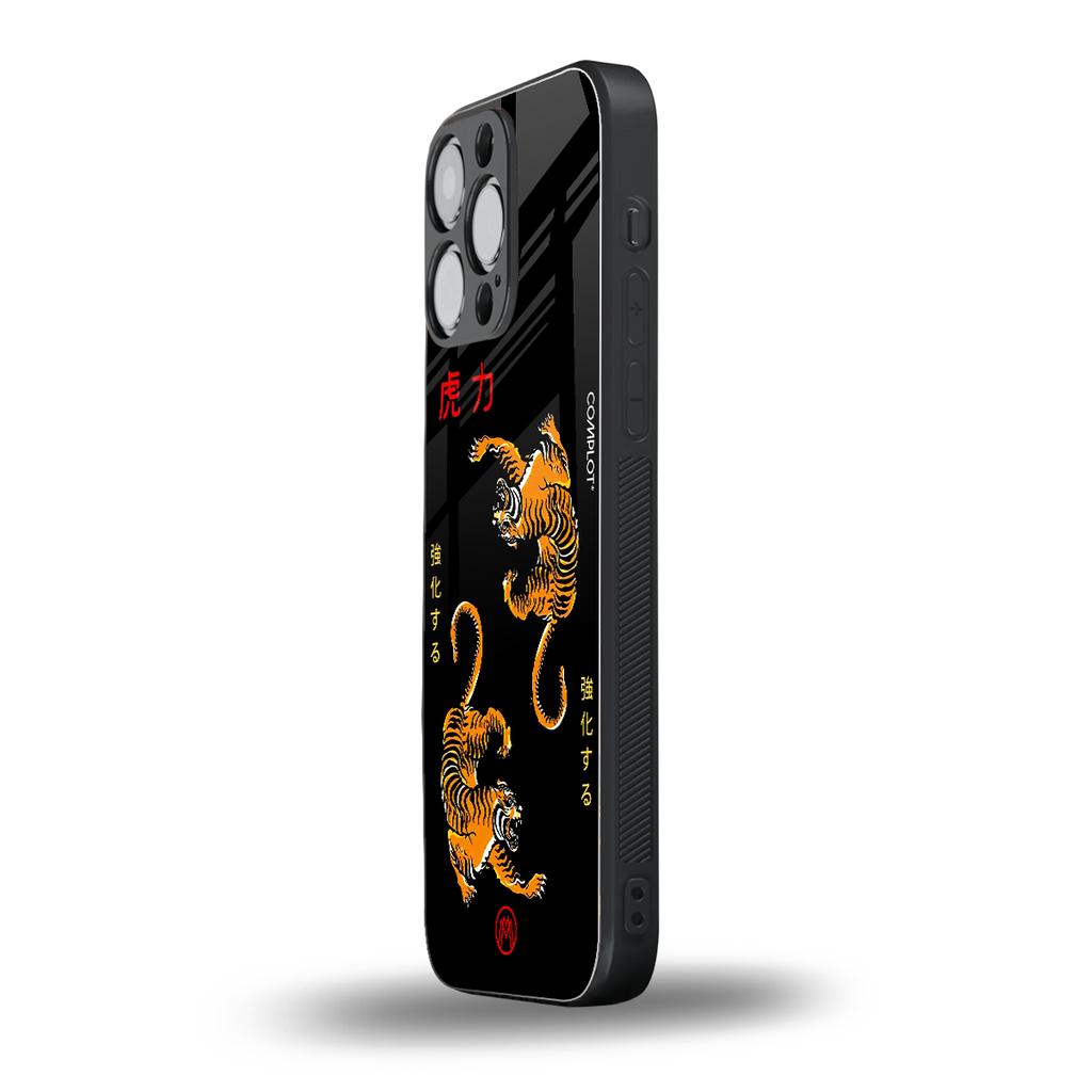tigers black back phone cover | glass case for iphone 16 pro max
