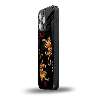tigers black back phone cover | glass case for iphone 16 pro max