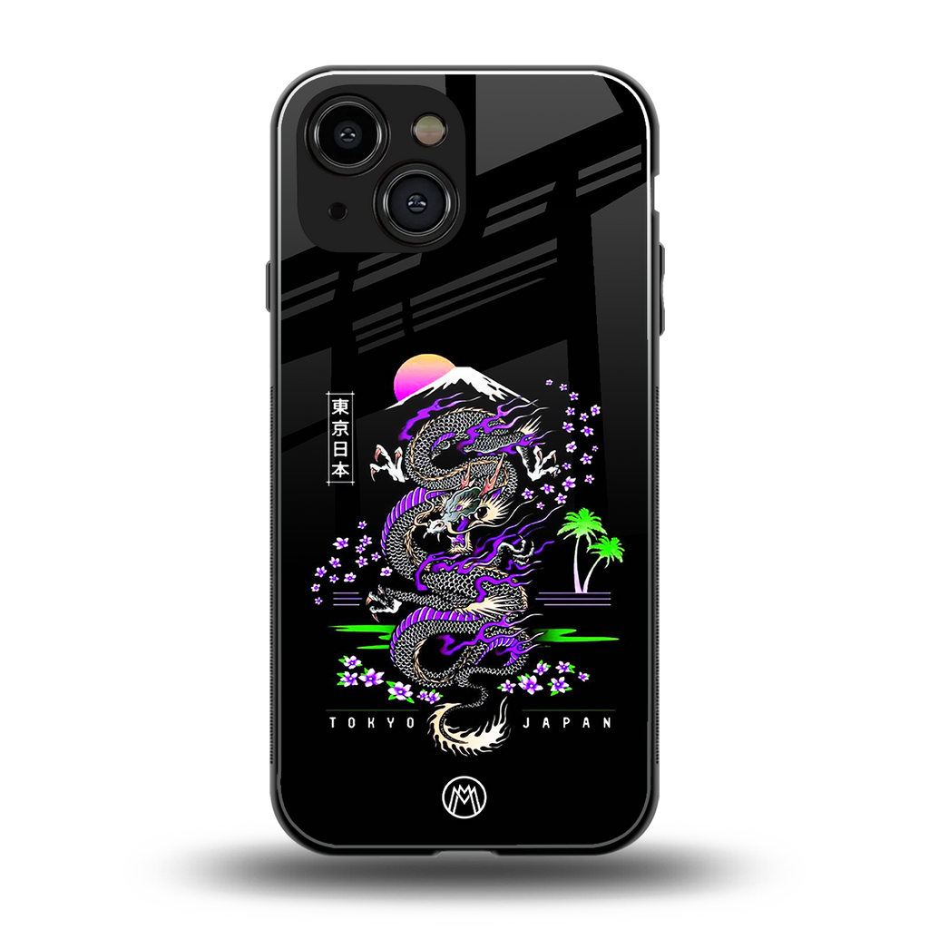 tokyo japan purple dragon black back phone cover | glass case for iphone 13 mini
