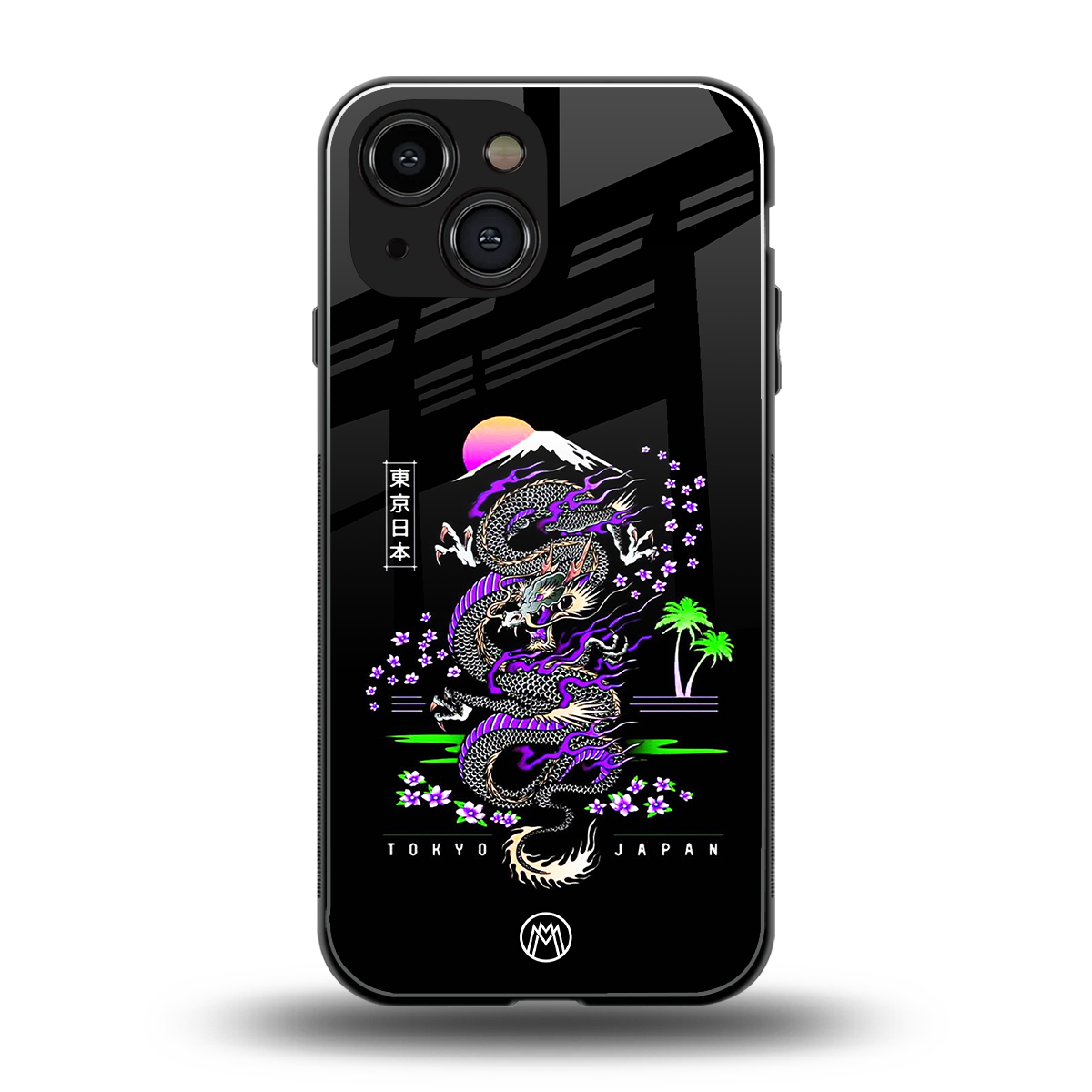 tokyo japan purple dragon black back phone cover | glass case for iphone 13 mini