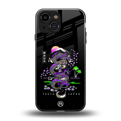 tokyo japan purple dragon black back phone cover | glass case for iphone 13 mini