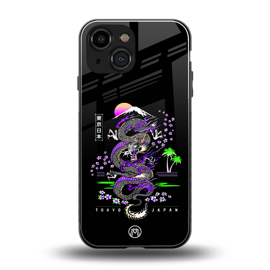 tokyo japan purple dragon black back phone cover | glass case for iphone 13 mini