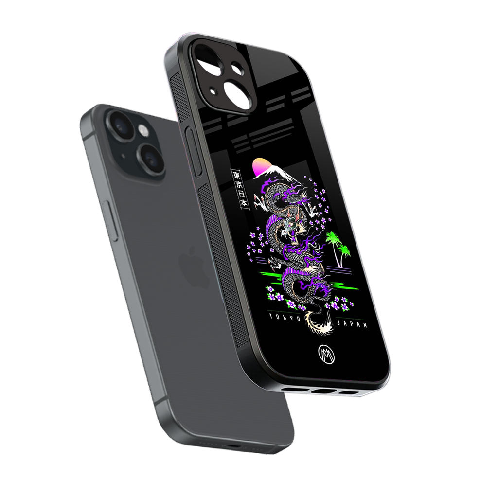 tokyo japan purple dragon black back phone cover | glass case for iphone 13 mini