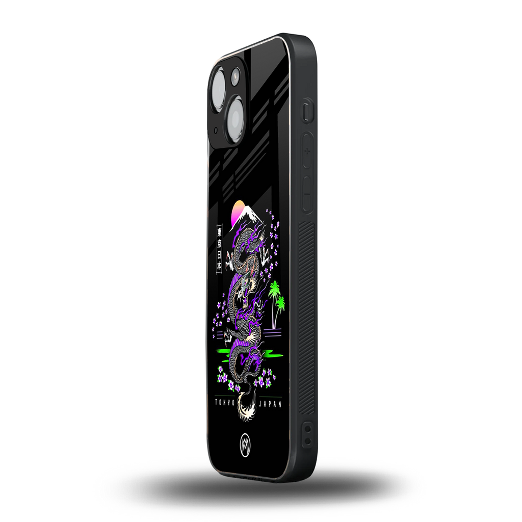 tokyo japan purple dragon black back phone cover | glass case for iphone 13 mini