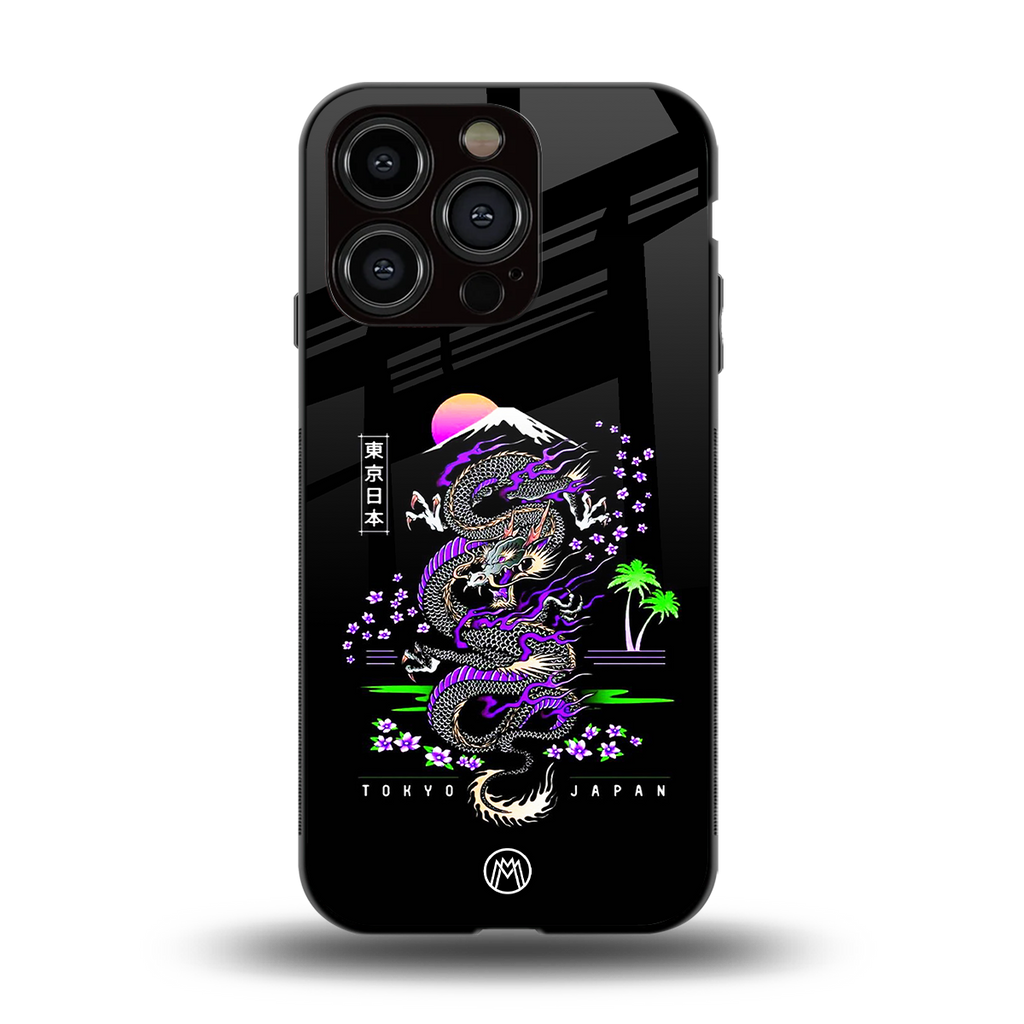 tokyo japan purple dragon black back phone cover | glass case for iphone 13 pro