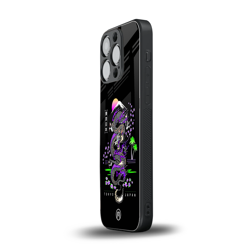 tokyo japan purple dragon black back phone cover | glass case for iphone 13 pro