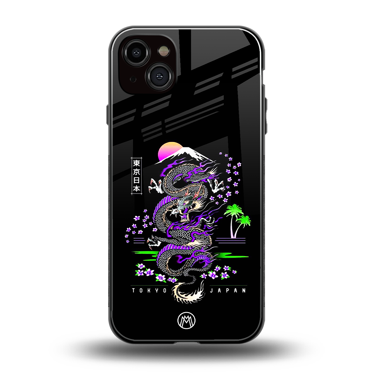 tokyo japan purple dragon black back phone cover | glass case for iphone 15 plus