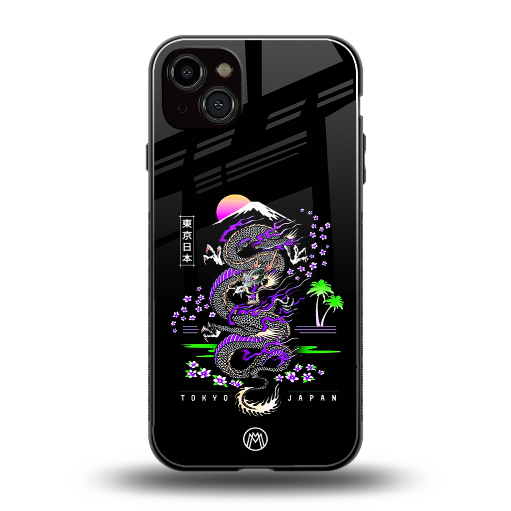 tokyo japan purple dragon black back phone cover | glass case for iphone 14 plus