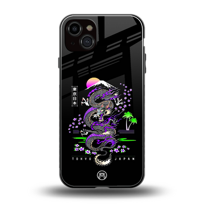 tokyo japan purple dragon black back phone cover | glass case for iphone 14 plus