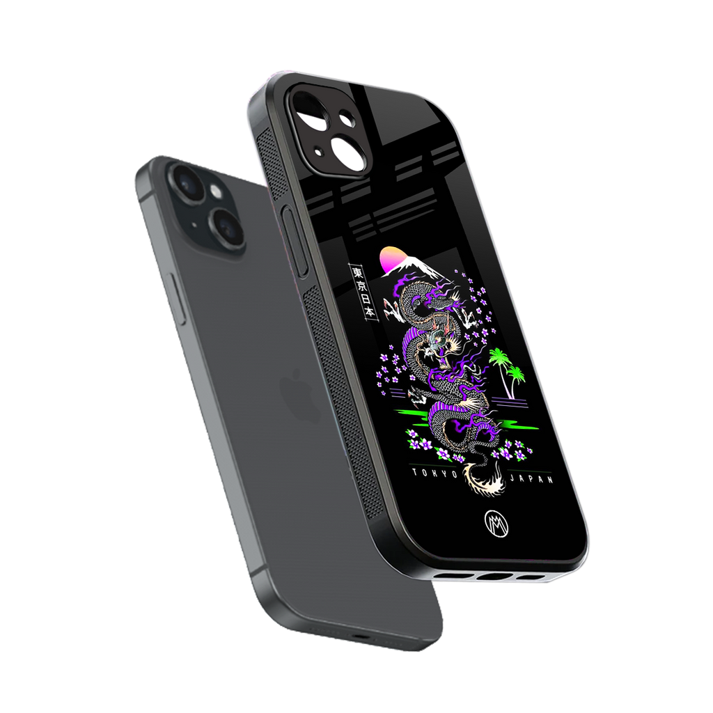 tokyo japan purple dragon black back phone cover | glass case for iphone 15 plus