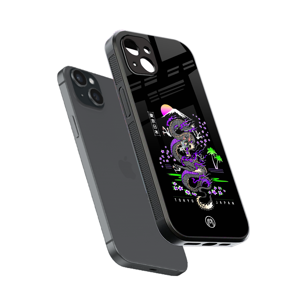 tokyo japan purple dragon black back phone cover | glass case for iphone 15 plus