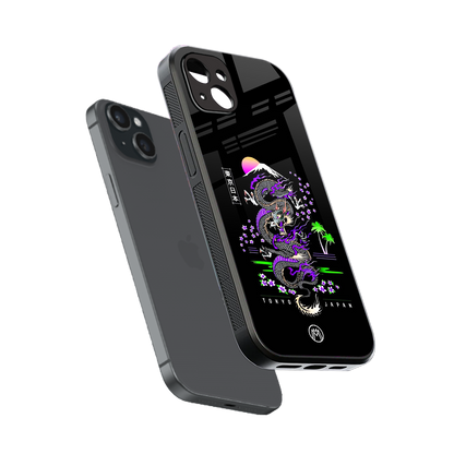 tokyo japan purple dragon black back phone cover | glass case for iphone 14 plus