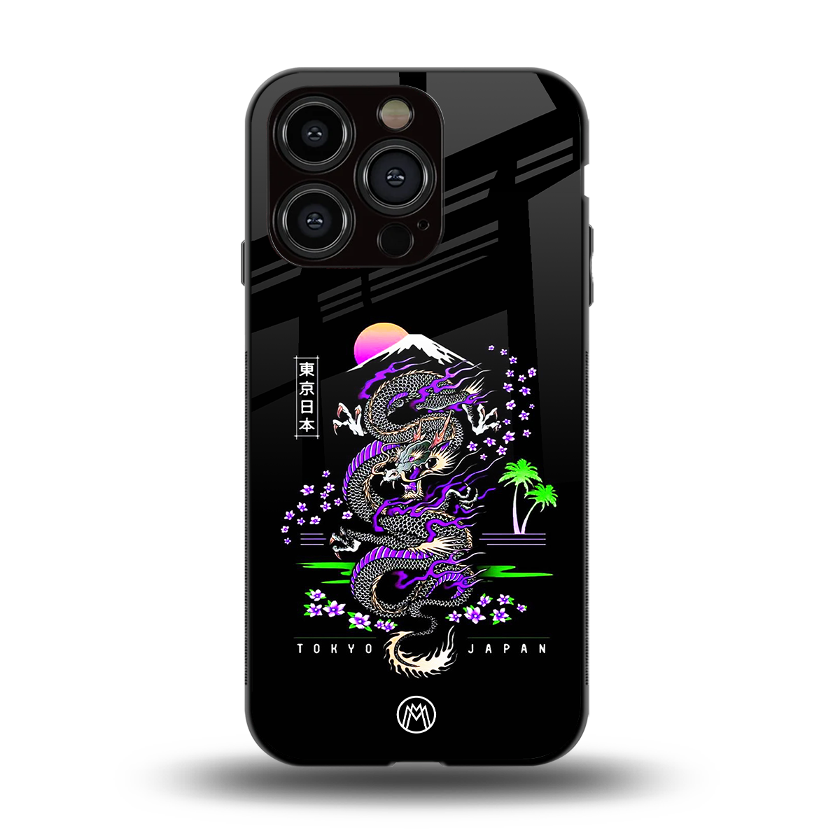 tokyo japan purple dragon black back phone cover | glass case for iphone 15 pro
