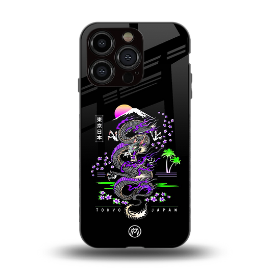 tokyo japan purple dragon black back phone cover | glass case for iphone 15 pro