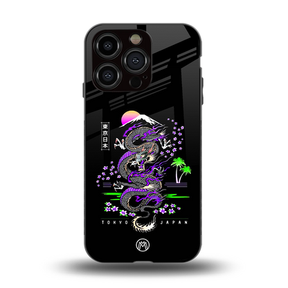tokyo japan purple dragon black back phone cover | glass case for iphone 14 pro