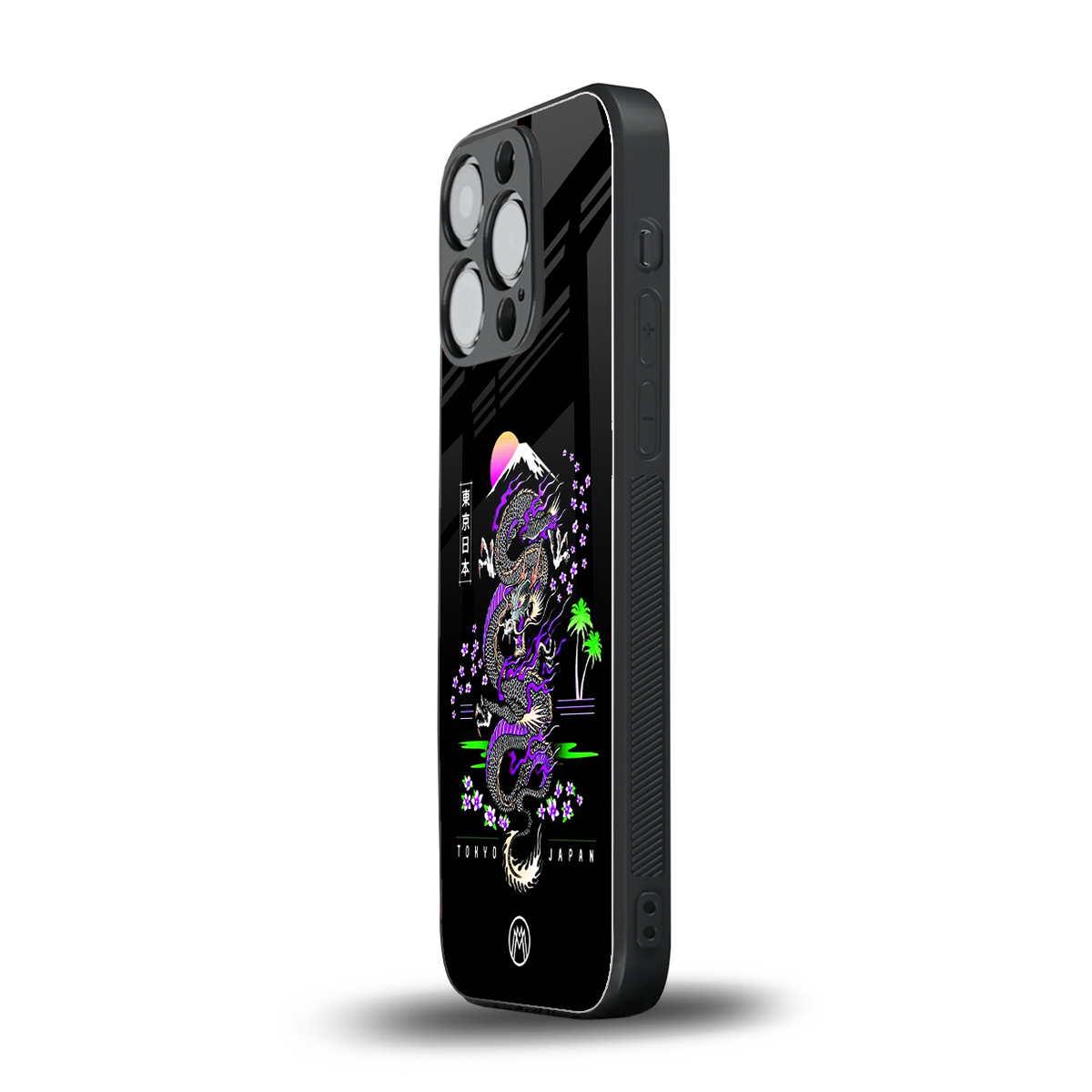 tokyo japan purple dragon black back phone cover | glass case for iphone 15 pro