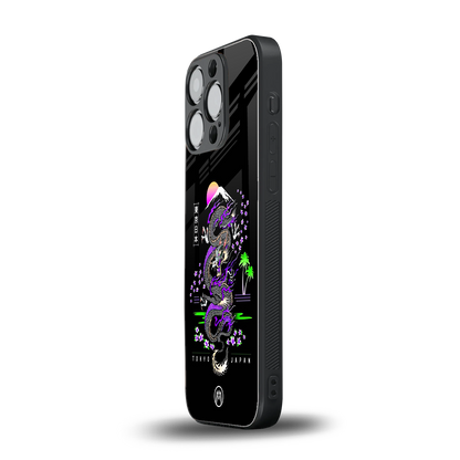 tokyo japan purple dragon black back phone cover | glass case for iphone 14 pro