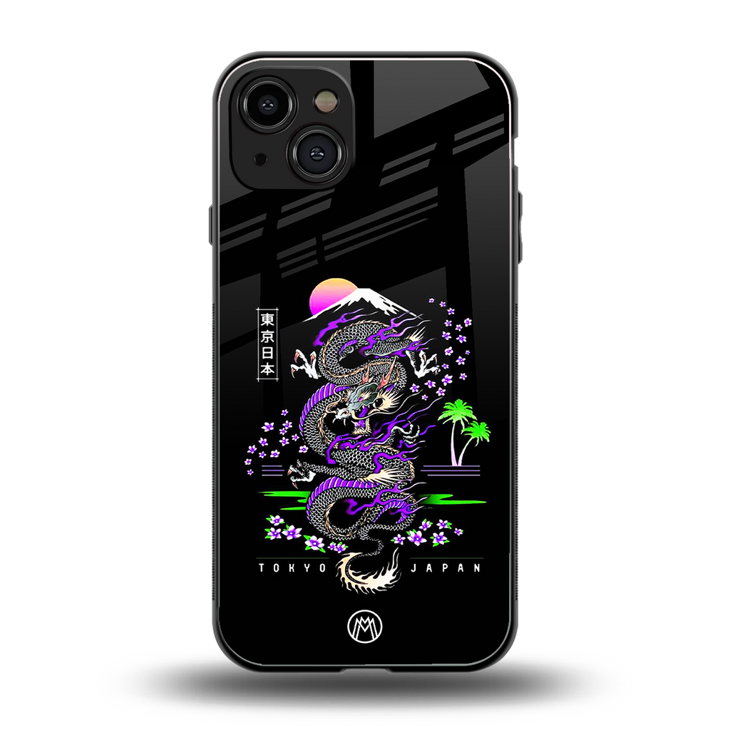 tokyo japan purple dragon black back phone cover | glass case for iphone 15