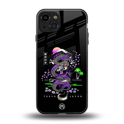 tokyo japan purple dragon black back phone cover | glass case for iphone 15