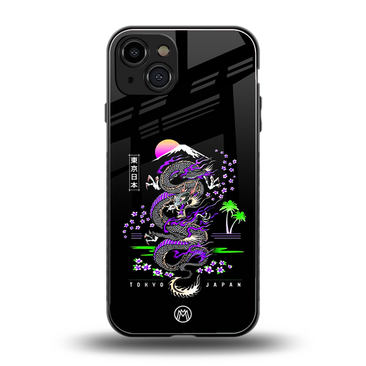 tokyo japan purple dragon black back phone cover | glass case for iphone 15