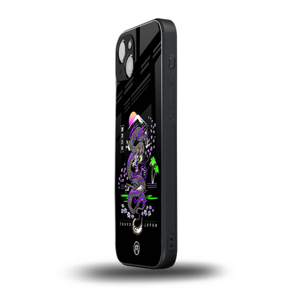 tokyo japan purple dragon black back phone cover | glass case for iphone 15