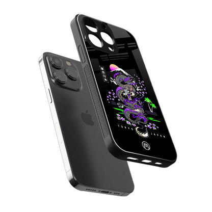 tokyo japan purple dragon black back phone cover | glass case for iphone 14 pro