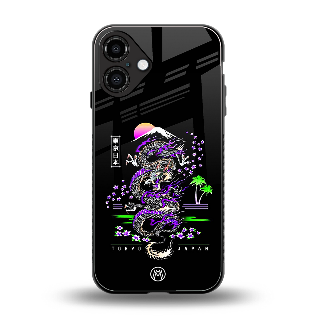 tokyo japan purple dragon black back phone cover | glass case for iphone 16 plus